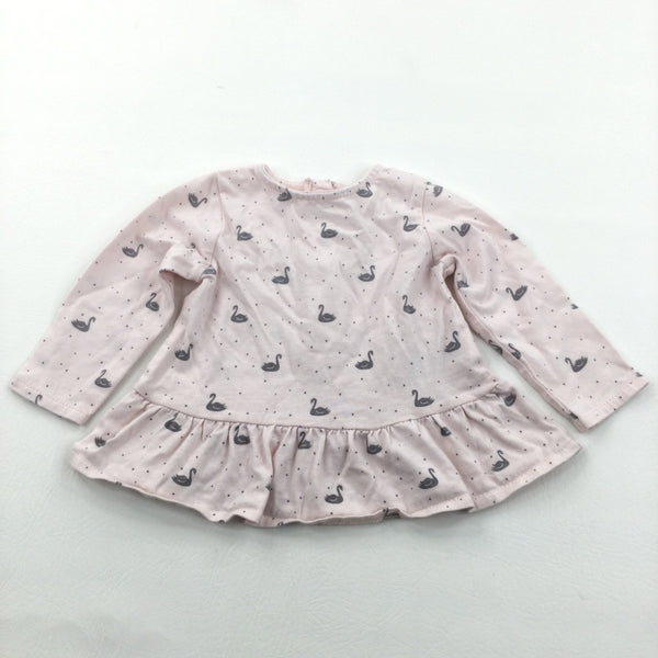 Swans Pale Pink & Grey Long Sleeve Tunic Top - Girls 3-6 Months