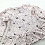 Swans Pale Pink & Grey Long Sleeve Tunic Top - Girls 3-6 Months