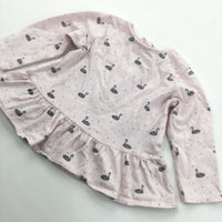 Swans Pale Pink & Grey Long Sleeve Tunic Top - Girls 3-6 Months