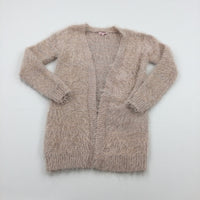 Sparkly Dusky Pink Fluffy Knitted Wrap Around Cardigan - Girls 11-12 Years