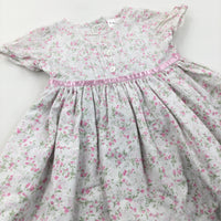 Flowers Pink, White & Green Cotton Sun/Party Dress - Girls 3-6 Months