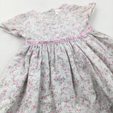 Flowers Pink, White & Green Cotton Sun/Party Dress - Girls 3-6 Months