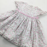 Flowers Pink, White & Green Cotton Sun/Party Dress - Girls 3-6 Months