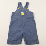 Bee Embroidered Blue Denim Effect Cotton Short Dungarees - Boys 3-4 Years