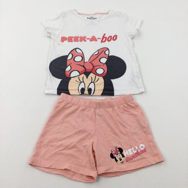 'Peek-A-Boo' Minnie Mouse White & Pink Short Pyjamas - Girls 2-4 Years