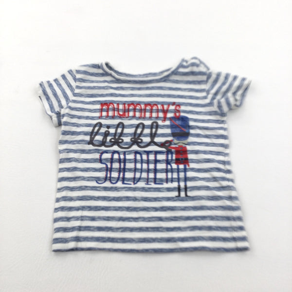 'Mummy's Little Soldier' Blue & White Striped T-Shirt - Boys 3-6 Months