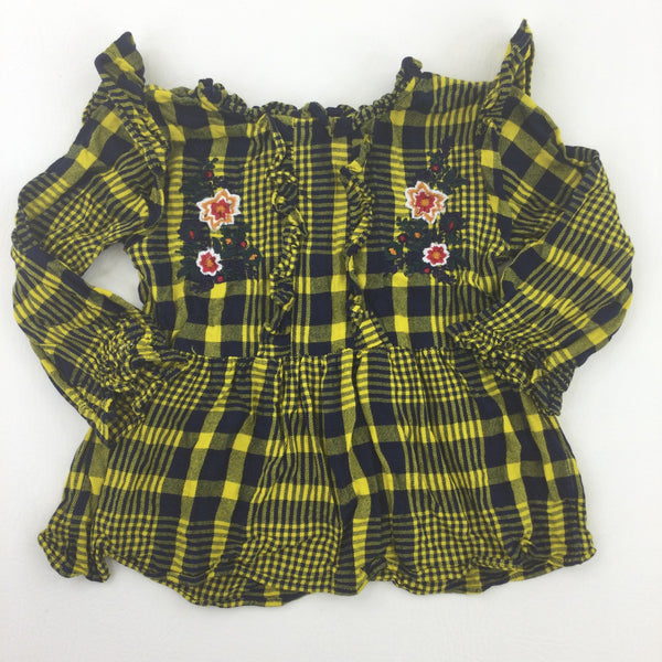 Flowers Embroidered Yellow & Navy Tunic - Girls 12-18 Months