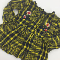 Flowers Embroidered Yellow & Navy Tunic - Girls 12-18 Months