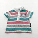 'Baby K' Pink, Green & Grey Striped Polo Shirt - Boys 3-6 Months