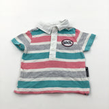 'Baby K' Pink, Green & Grey Striped Polo Shirt - Boys 3-6 Months