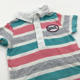 'Baby K' Pink, Green & Grey Striped Polo Shirt - Boys 3-6 Months