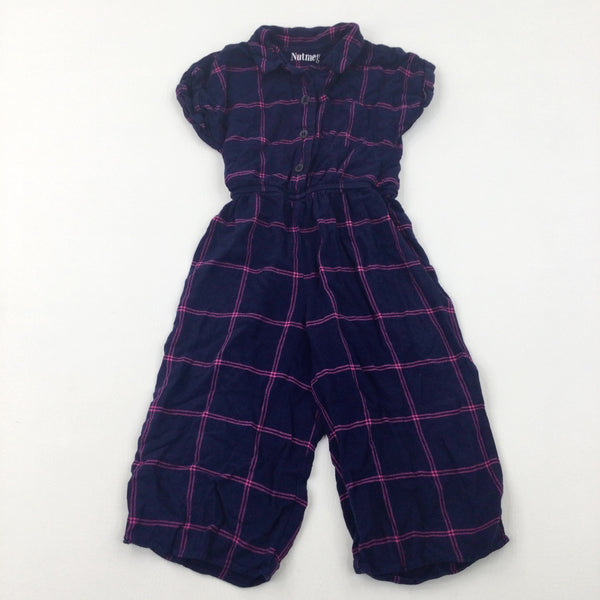 Navy & Pink Checked Lightweight Jumpsuit - Girls 3-4 Years