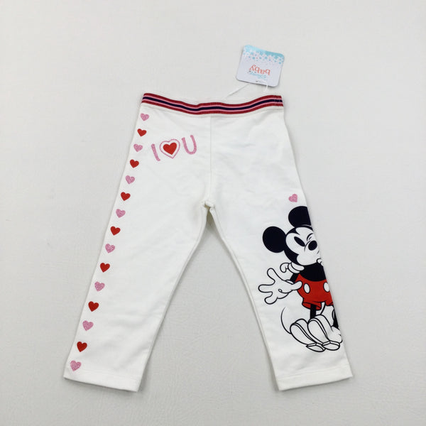 **NEW** Minnie & Mickey Mouse Glittery Hearts Cream Leggings - Girls 9-12 Months