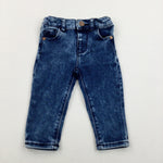 Dark Blue Denim Jeans With Adjustable Waist - Girls 9-12 Months
