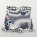 Dog Appliqued Navy & White Striped T-Shirt - Girls 6-9 Months