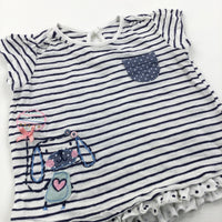 Dog Appliqued Navy & White Striped T-Shirt - Girls 6-9 Months