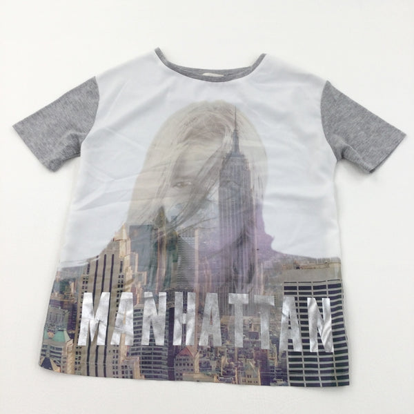 'Manhattan' Empire State Building & Girl Polyester & Jersey T-Shirt - Girls 7-8 Years