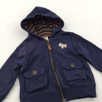 Dog Motif Navy Zip Up Hoodie Sweatshirt - Boys 6 Months