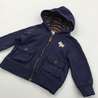 Dog Motif Navy Zip Up Hoodie Sweatshirt - Boys 6 Months