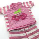 Apples Pink & White Two Piece Beach/Sun Suit - Girls 6-9 Months