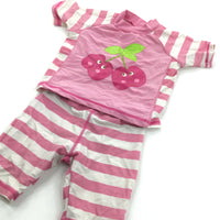 Apples Pink & White Two Piece Beach/Sun Suit - Girls 6-9 Months