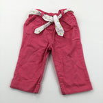 Pink Lightweight Cotton Trousers with Fruits Fabric Belt - Girls 6-9 Months