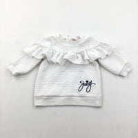 'Juicy' Textured White Long Jersey Sweatshirt/Jumper with Frill Detail - Girls 3-6 Months