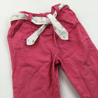 Pink Lightweight Cotton Trousers with Fruits Fabric Belt - Girls 6-9 Months