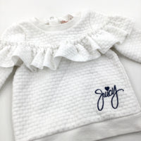 'Juicy' Textured White Long Jersey Sweatshirt/Jumper with Frill Detail - Girls 3-6 Months