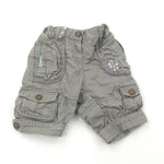 Embroidered Flowers Khaki Green Cotton Twill Cargo Trousers with Adjustable Waistband - Girls 6-9 Months