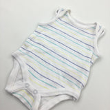 Blue, Green & Yellow Striped White Sleeveless Bodysuit - Boys Newborn