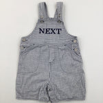 Navy & White Checked Short Dungarees - Boys 12-18 Months