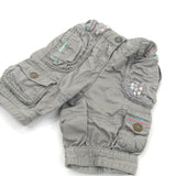 Embroidered Flowers Khaki Green Cotton Twill Cargo Trousers with Adjustable Waistband - Girls 6-9 Months