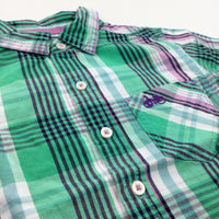 Bike Motif Green & Purple Checked Long Sleeved Shirt - Boys 2-3 Years