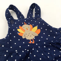 Turkey Appliqued Navy & White Spotty Jersey Dress - Girls 9 Months