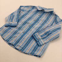 Blue, White & Tan Striped Long Sleeve Shirt - Boys 12-18 Months