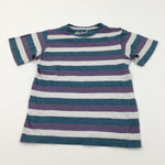 Teal, Grey & Purple Striped T-Shirt - Boys 8-9 Years