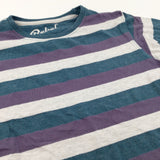 Teal, Grey & Purple Striped T-Shirt - Boys 8-9 Years