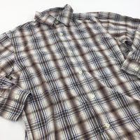 Brown & Blue Checked Cotton Shirt - Boys 8-9 Years