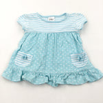 Blue & White Stripes & Spots Jersey Tunic Top - Girls 6-9 Months