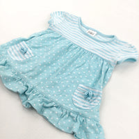 Blue & White Stripes & Spots Jersey Tunic Top - Girls 6-9 Months