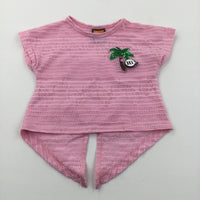 'Hi' Sequin Palm Tree Pink Broderie T-Shirt - Girls 9-12 Months