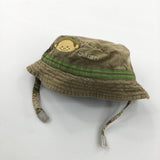 Reversible 'Safari' Monkey & Flowers Brown Cotton Sun Hat with Velcro Chin Straps - Boys 6-9 Months