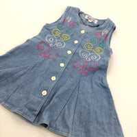 Embroidered Swirls Light Blue Denim Dress - Girls 9-12 Months