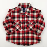 Red, White & Burgundy Checked Lined Shacket - Boys 12-18 Months