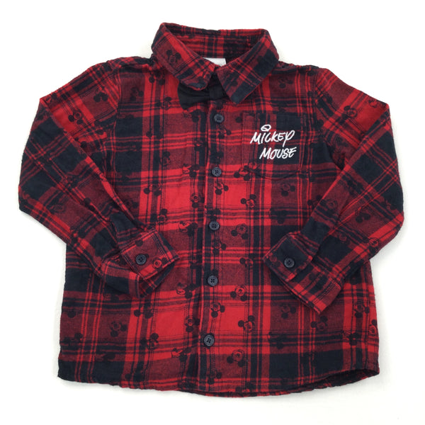 Mickey Mouse Red Black Check Long Sleeve Shirt Boys 18 24 Months