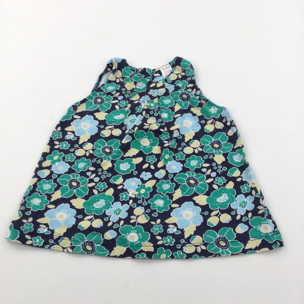 Flowers Navy, Blue & Green Jersey Tunic Top - Girls 6-9 Months