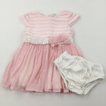 Pink & White Jersey & Polyester Party Dress with Nappy Pants - Girls 9-12 Months
