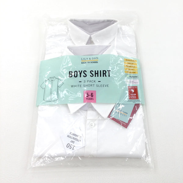 **NEW** 3 Pack White Short Sleeve School Shirts - Boys 5-6 Years