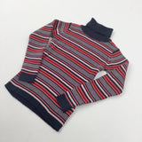 Red, Pink & Navy Striped Roll Neck Knitted Jumper - Girls 4-5 Years